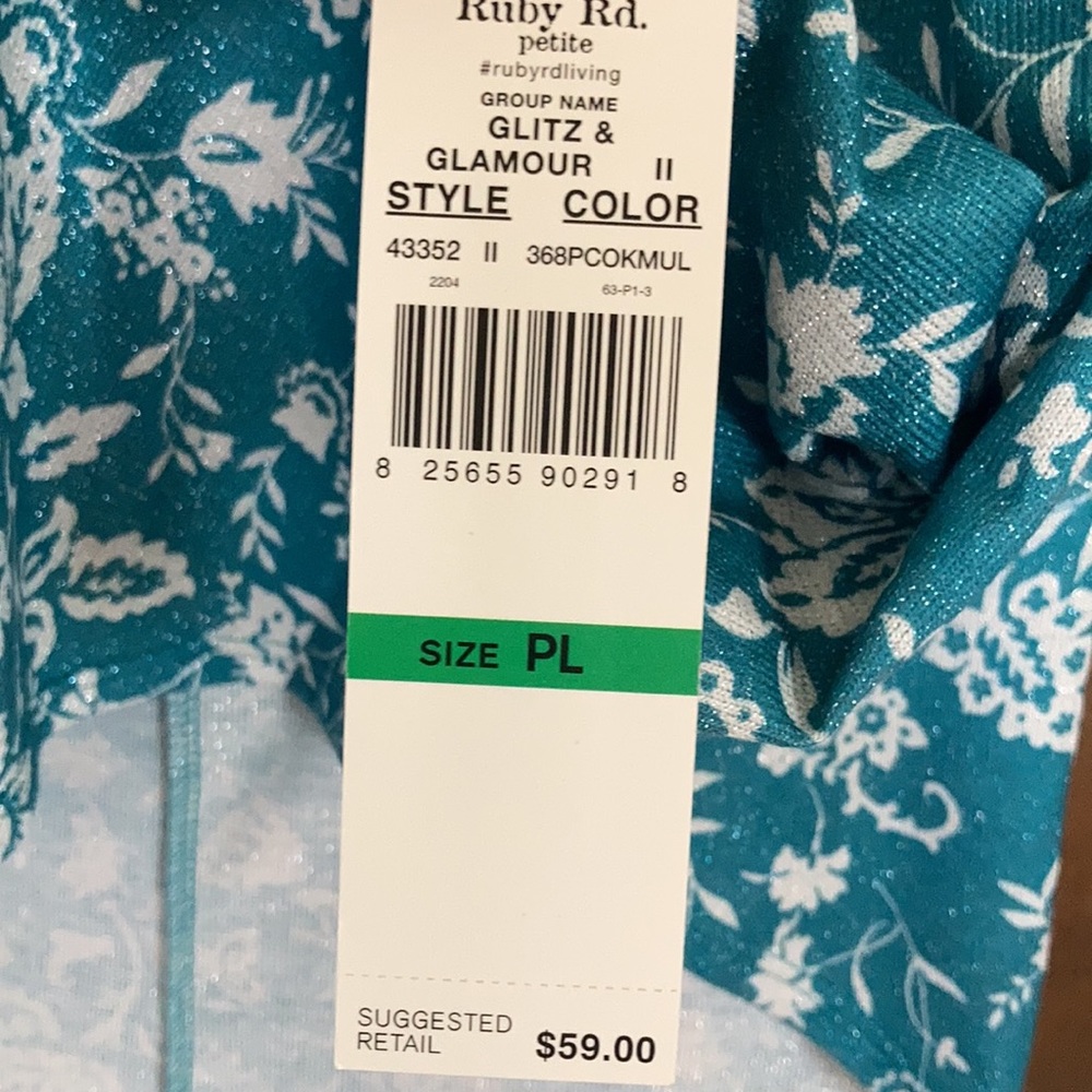 Ruby rd top metallic floral print pullover w stretch casual office PM - Picture 13 of 17
